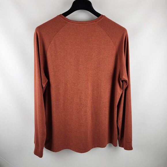 01.Algo Henley Shirt Mens XL Long Sleeve Performance Rust Brown Breathable - Picture 2 of 6